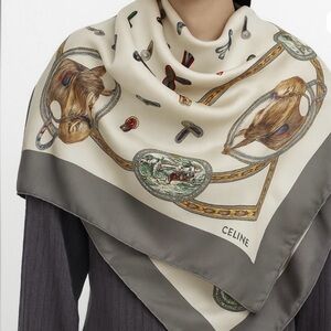 Celine Multicolor Equestrian Motif silk Scarf